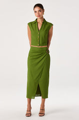 Onyx Faux Wrap Midi Skirt