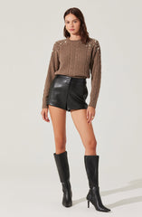 Pearl Embellished Cable Knit Sweater