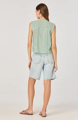 Lace trimmed tie front top