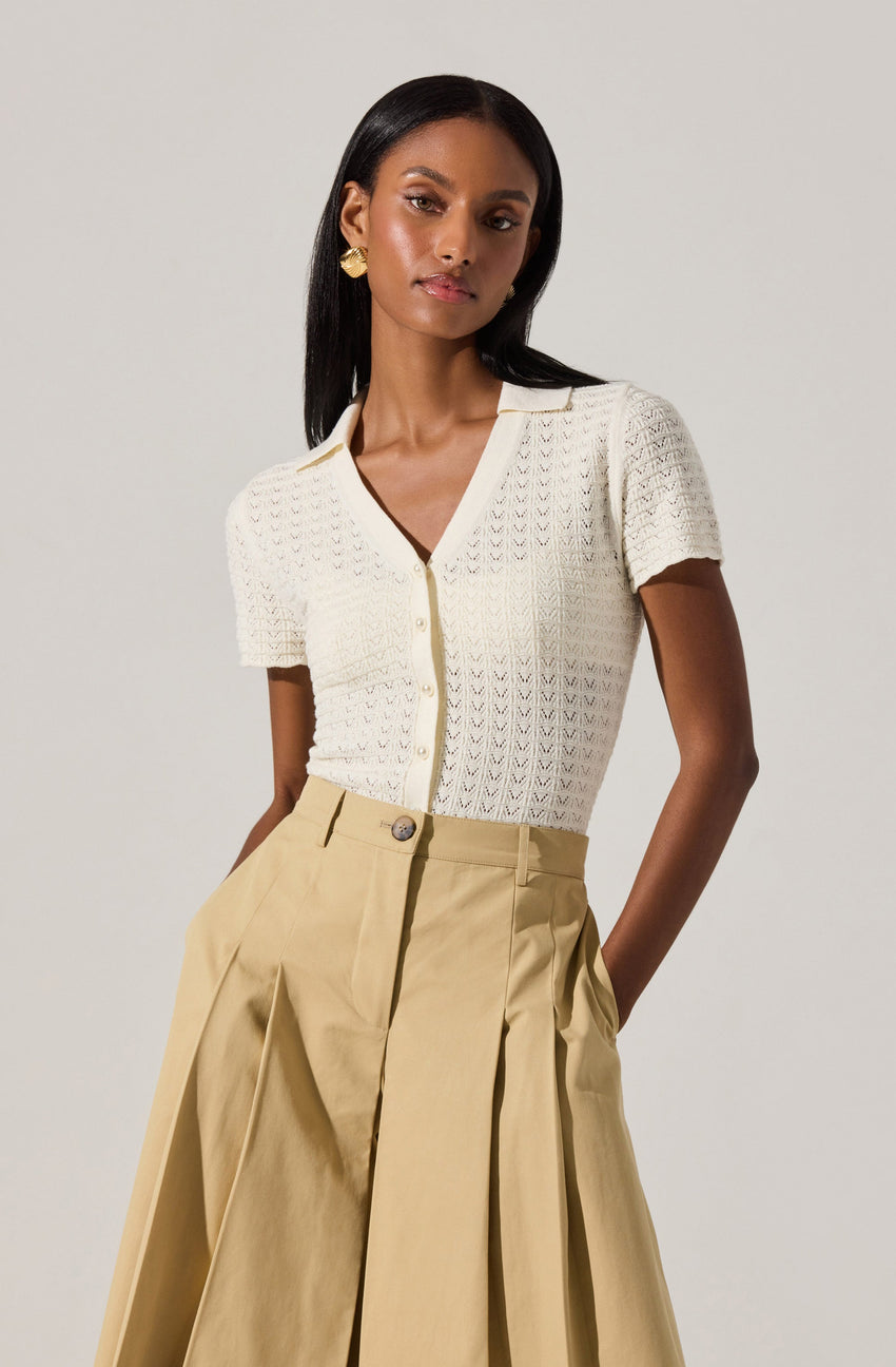 Pearl Polo Pointelle Sweater