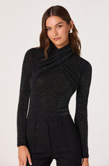 Embellished Crossover Mock Neck Top