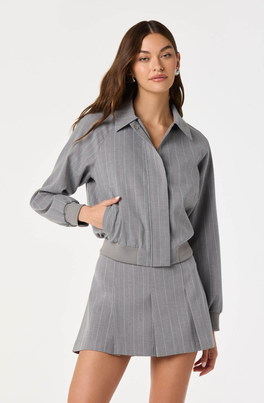 Pinstripe Collared Bomber Jacket